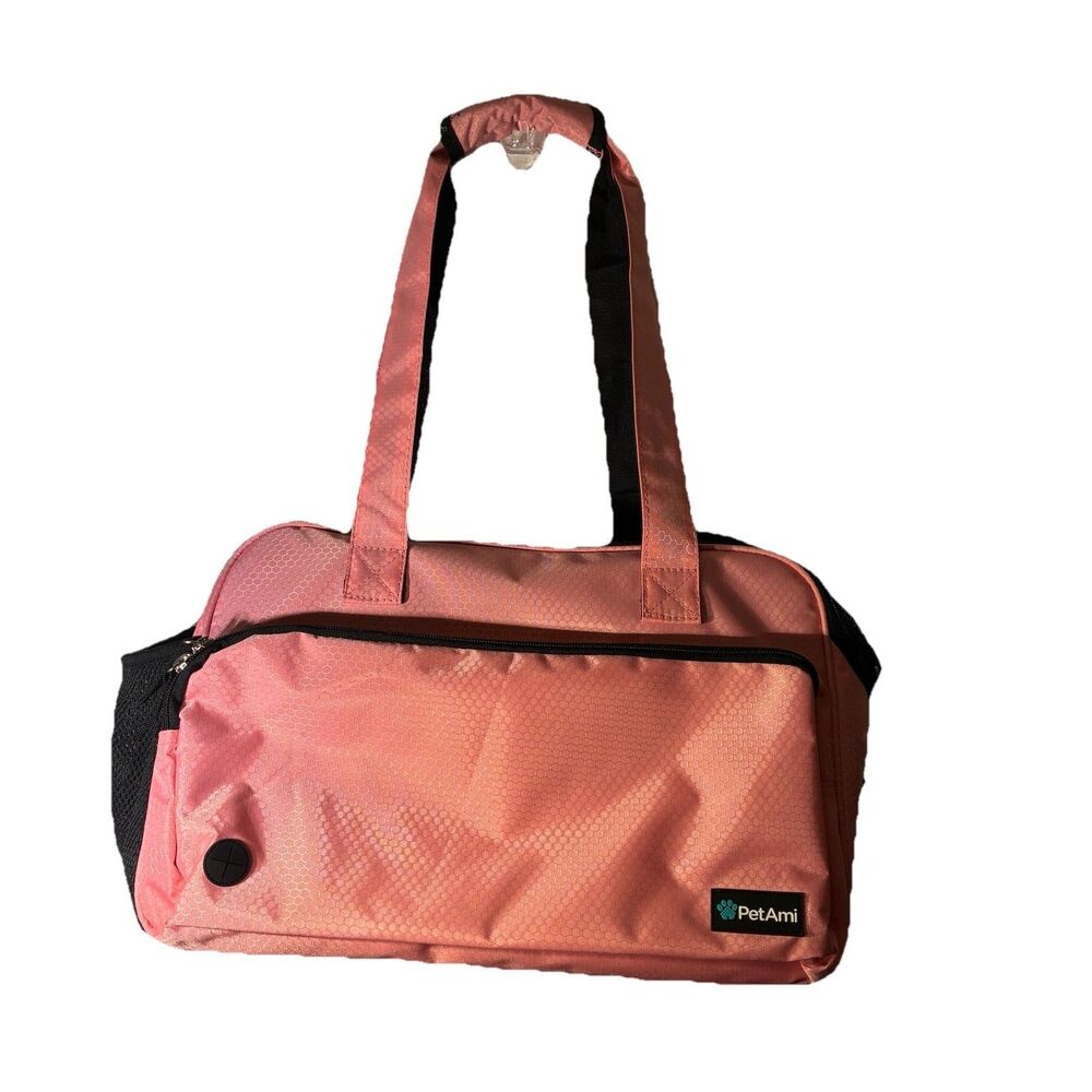 PetAmi Pink And Black Pet Carrier For Small Pets. Shoulder Strap Attached.